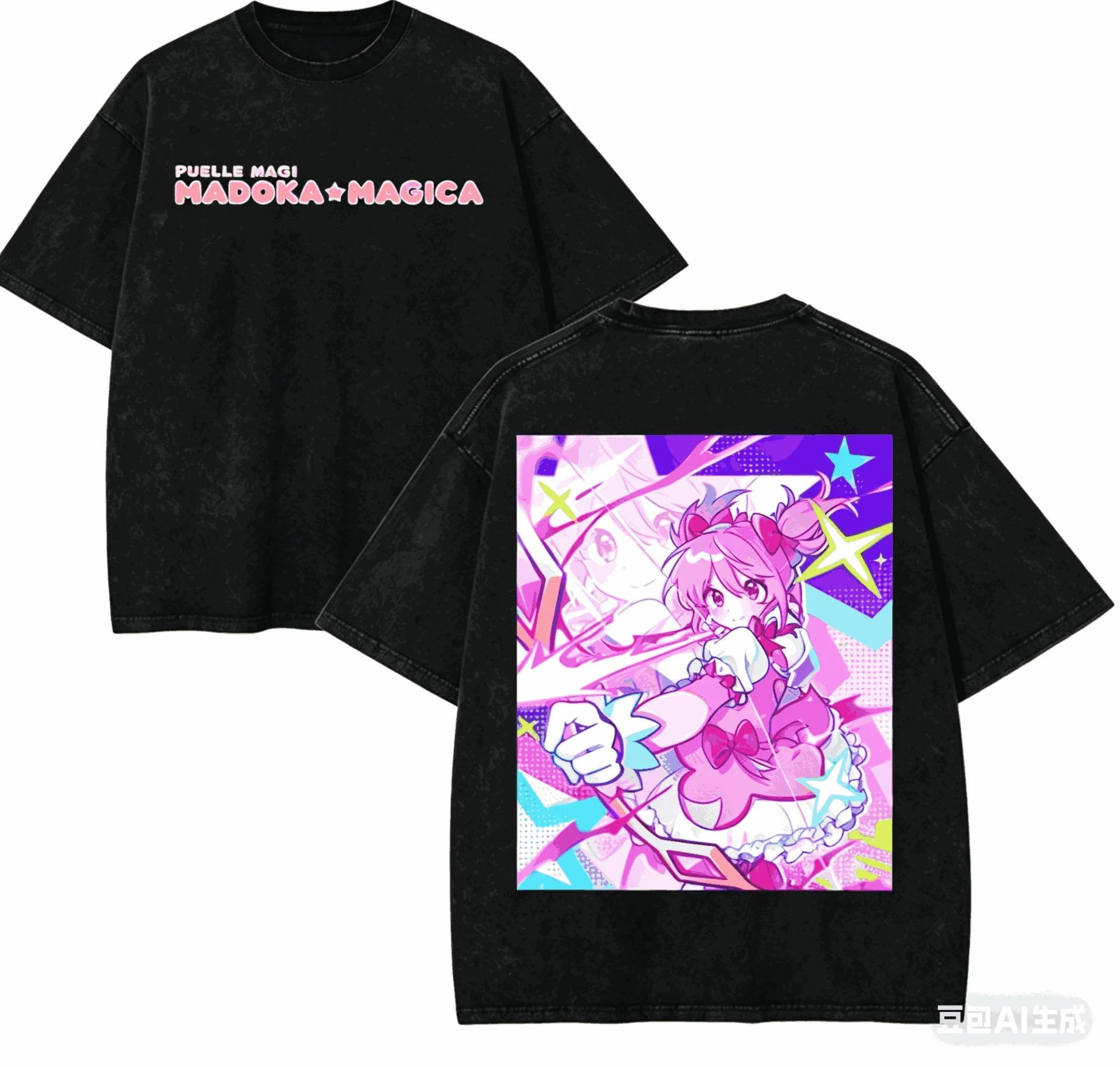 

Stylish Washed Black Puella Magi Madoka Magica Ultimate Madoka Casual Cotton Short-Sleeve T-Shirt L
