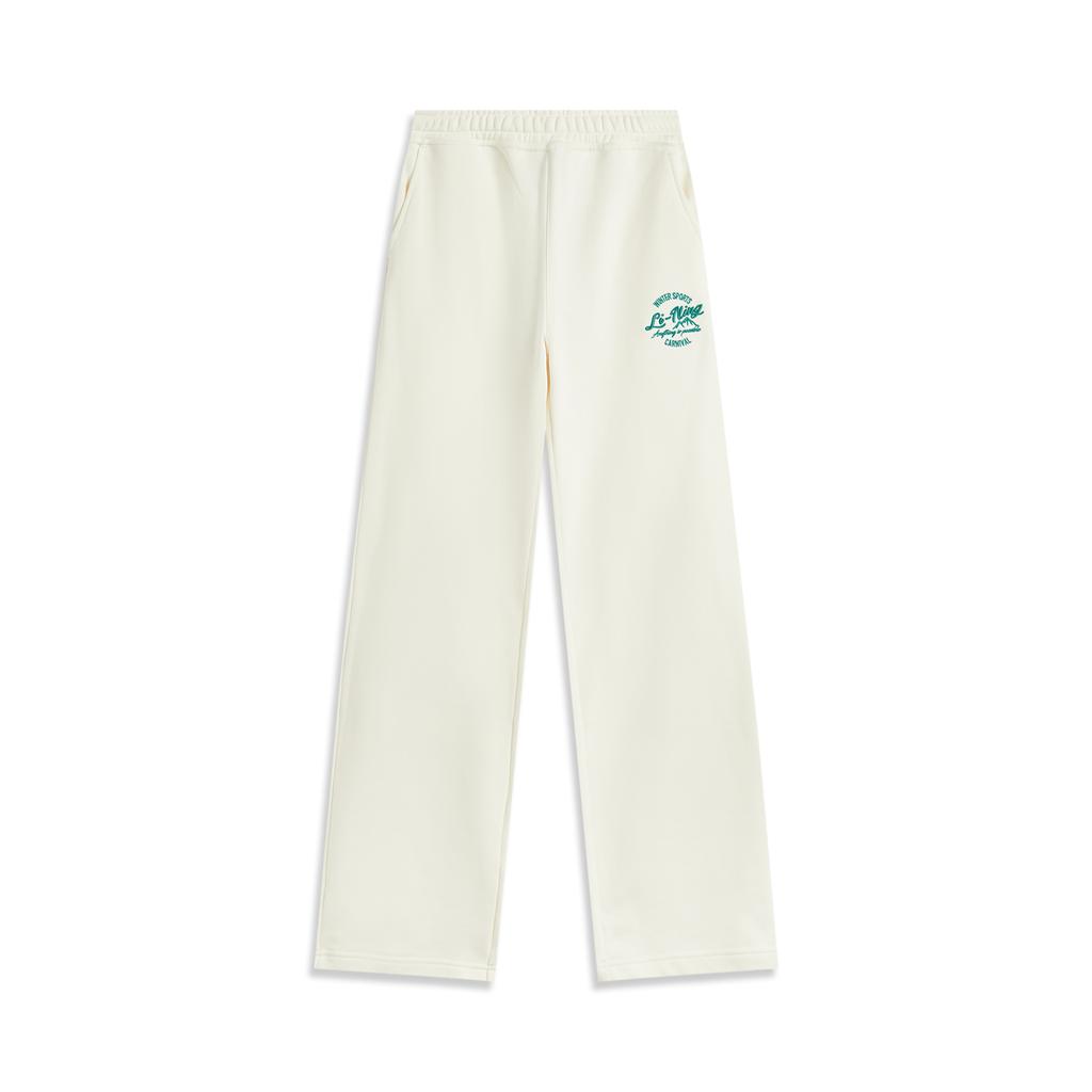 Li Ning Sports Lifestyle Series Casual Comfortable Versatile Knitted Sports Pants Women bottoms Off-White AKLUB96-2
