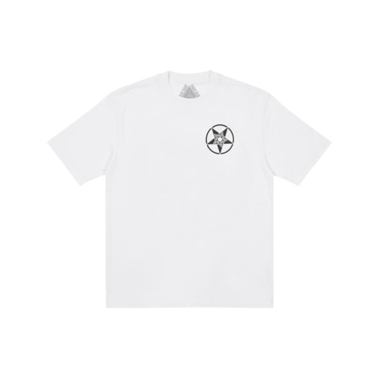 Palace Calm It Mosher Short Sleeve T-Shirt With Pentagram Logo Print Unisex Tops White P21TS017