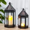 Set of Two Vintage Black Hanging Moroccan Candle Lantern Metal Candle Holder for Home Wedding Decor