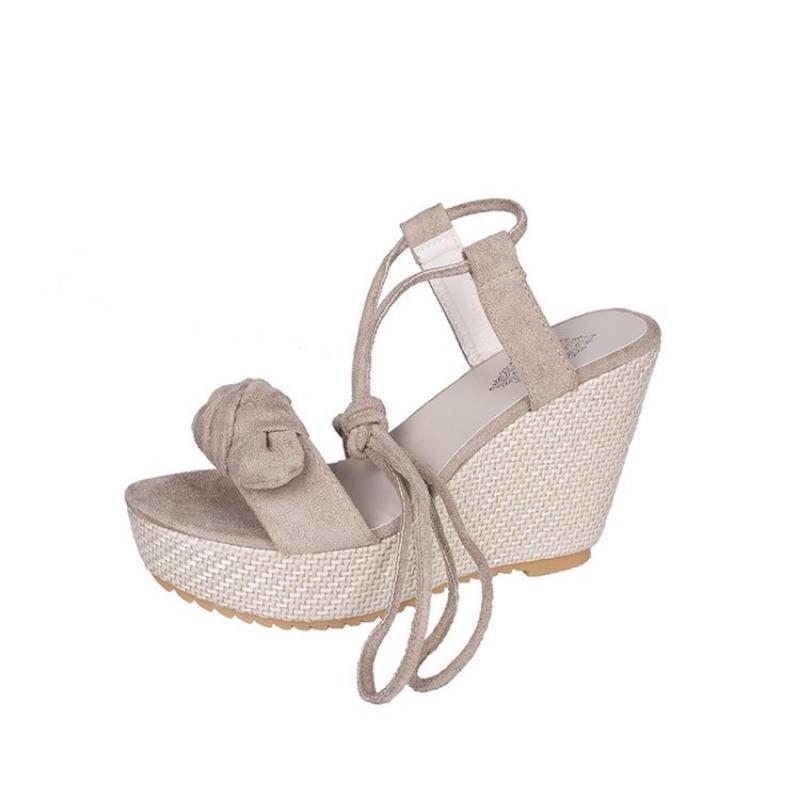 Skinny waterproof table slope heel fish mouth high heel sandals women's summer new foot ring strap bow women's sandals