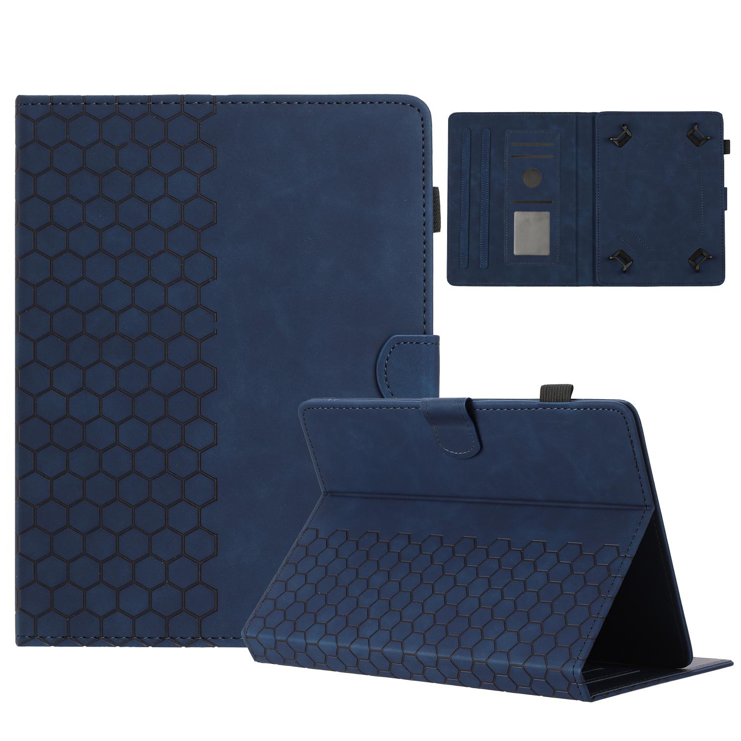 

Universal 8-inch Tablet Case Honeycomb Printed Leather Tablet Cover with Card Slot Dark Blue