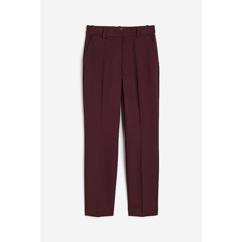 

HM Red for Women Casual Pants Autumn Plaid Mid-Waist Elastic Tapered Leg Cigarette Pants Pants 0751471 Burgundy 155/60