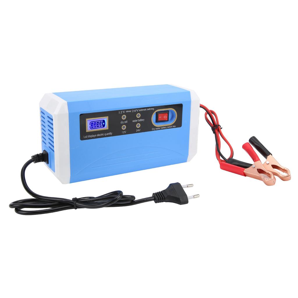 Car Battery Charger 12V 24V Efficient Intelligent LCD Display Automatic Transfer Pulse Repairing for 10Ah‑200Ah 110‑240V