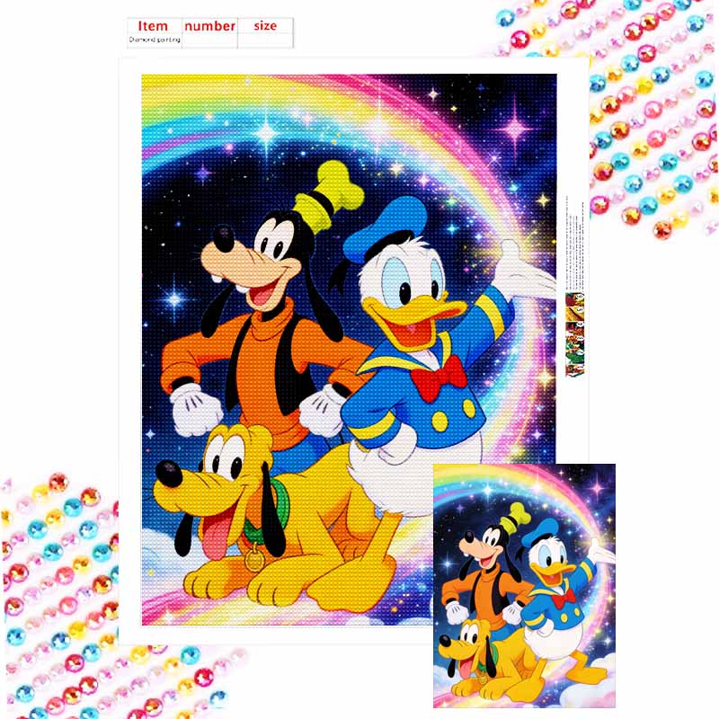 Disney Diamond Painting Kit Mickey Donald Goofy Pluto Home Bedroom Wall Decor Crafts Handmade Gift Round 20x30cm