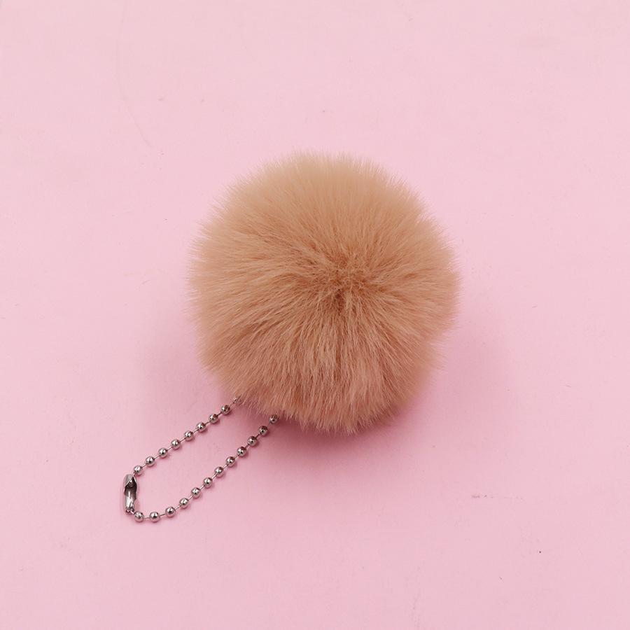 6cm Pom-Pom Plush Ball Beaded Keychain - Faux Rabbit Fur, Ideal for Bags, Keys, Earphone Cases