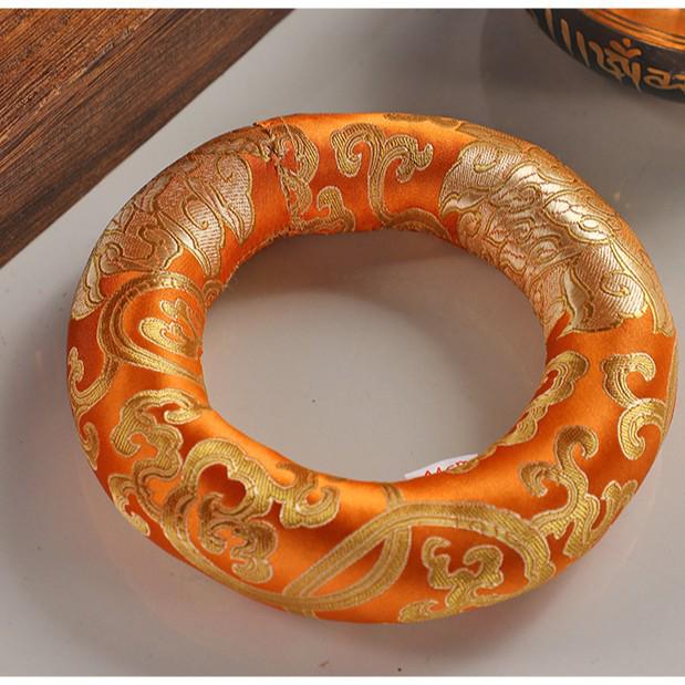 Nepalese Handmade Crystal and Copper Singing Bowl Pad with Cloth Circle and Chime Protection