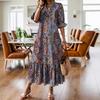 Summer Maxi Dresses For Women Casual V Neck Half Sleeve Vintage Printed Long Dress Boho Beach Vacation Dress Plus Size