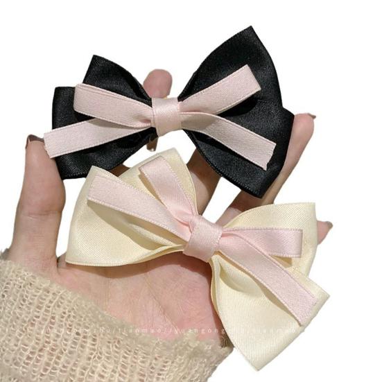 2Pcs Girl Hair Pins Bowknot Decor Double-Layered Ribbon Design Side Bangs Hair Clips Hair Accessories Daily Wear