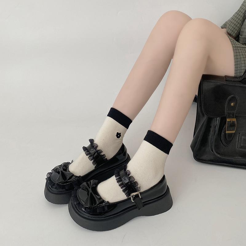 Sladké krajkové středně vysoké podpatky Mary Janes Dámské Krásná mašlička Platforma Lolita Boty Žena Kulatá špička Silná podrážka Protiskluzové Jk Boty