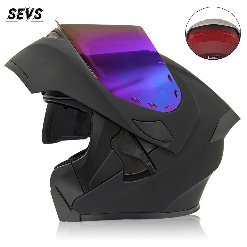 

SEVS 101 Motorcycle Flip-up Helmet with Taillights Adult Double Lens Bluetooth Full Helm DOT Certified Capacete De Moto XXXL