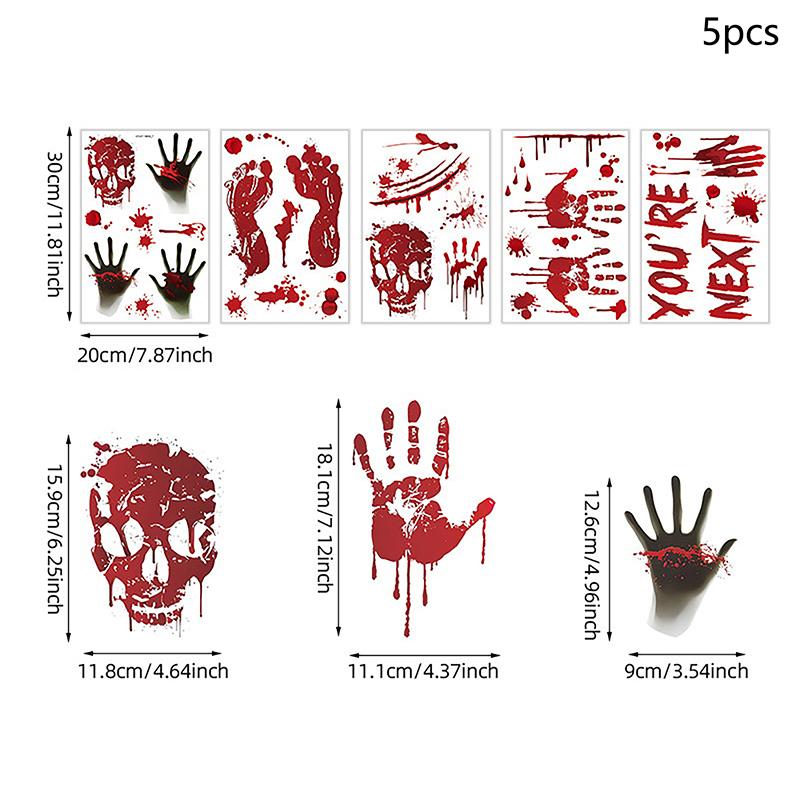 

Halloween Blood Handprint Skull Wall Sticker Pvc Bedroom Background Decoration Horror Self-Adhesive Wall Sticker