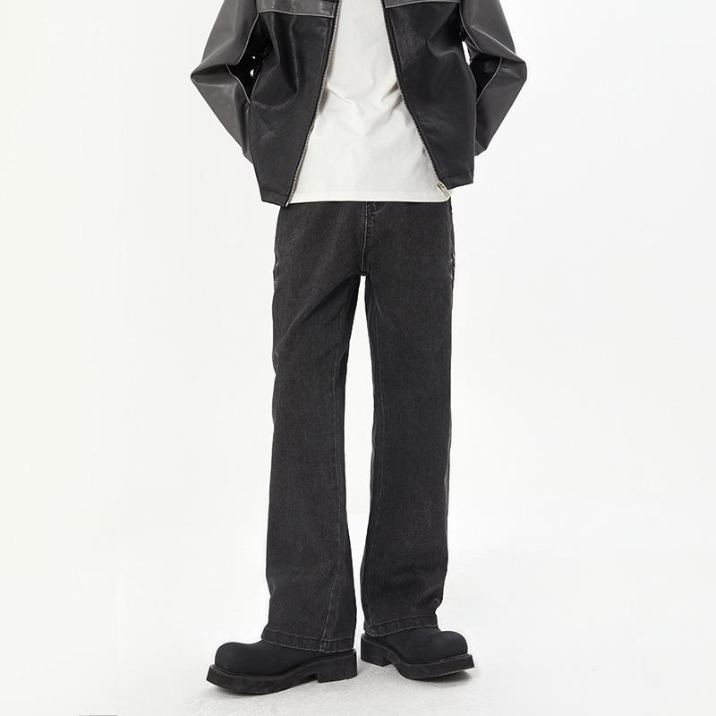 

High Street Washed Yellow Jeans Men s Autumn Wide-Level Embroidered Design Long Pants 3XL чёрный