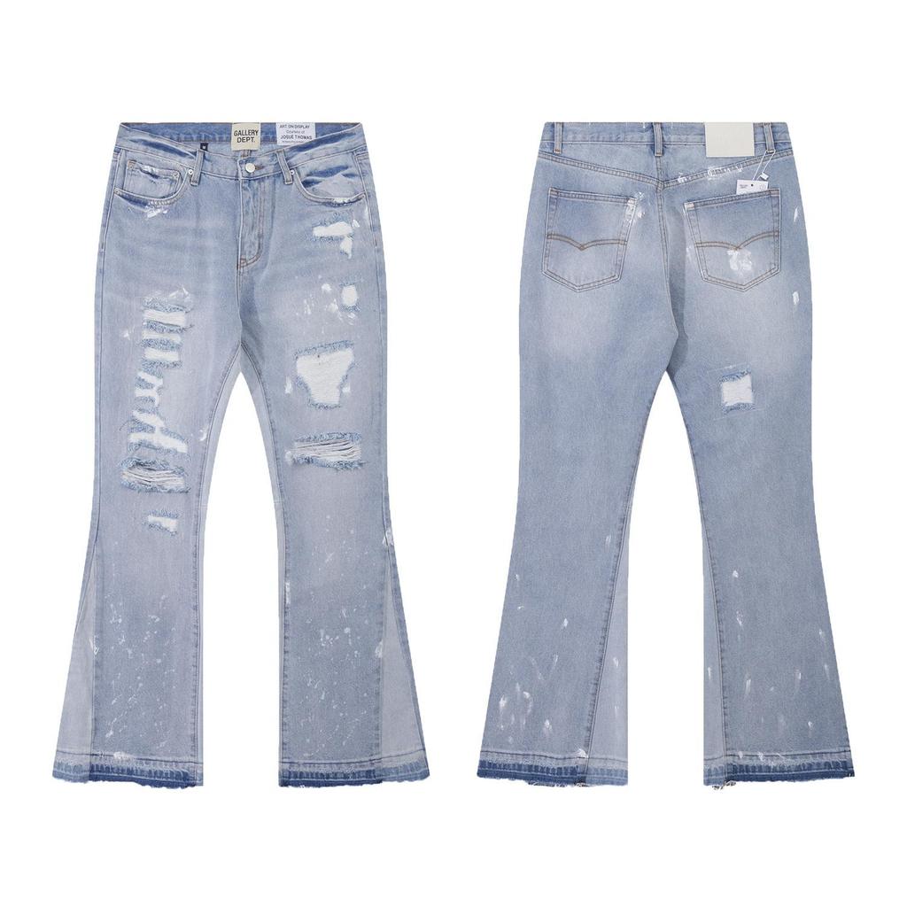 Trendy Wijde Jeans, Gewassen, Slijtageplekken, Patchwork, Unisex Stijl
