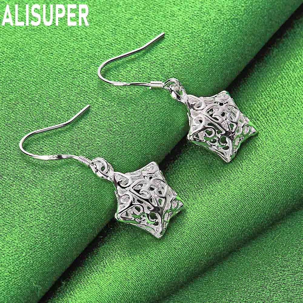 Exquisite 925 Sterling Silver Openwork Five-Pointed Star Pendant Earrings - Fashion Gift Jewelry