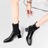 British style 2024 new women's boots thick heel square head short boots high heel soft leather boots elastic boots medium heel spring and autumn sing