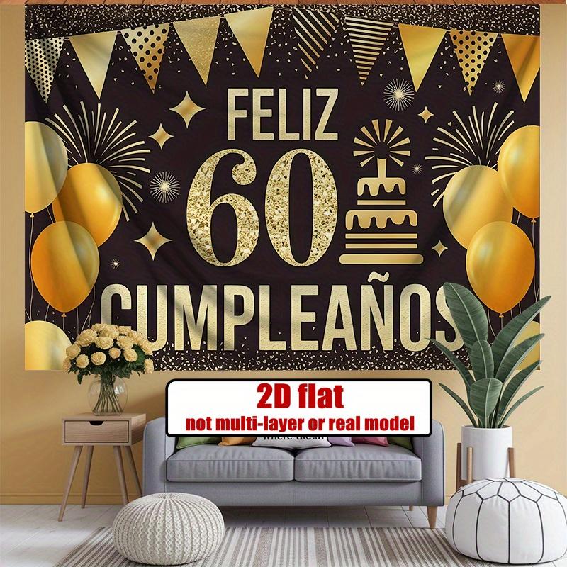 2D plane 1 Spanish 60th birthday banner - polyester, number 60 Dia 60 - Spanish birthday party background decoration