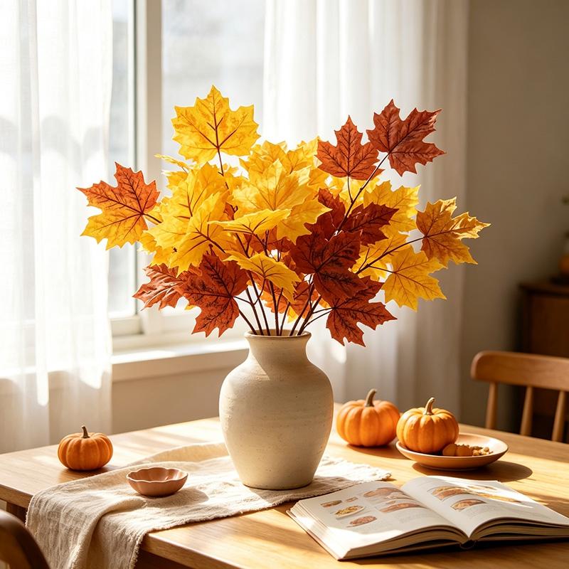 Autumn Leaf Plant Bouquet Artificial Maple Leaf Fake Fallen Leaves Rattan Simulated Maple Leaf Garland Thanksgiving Decoration