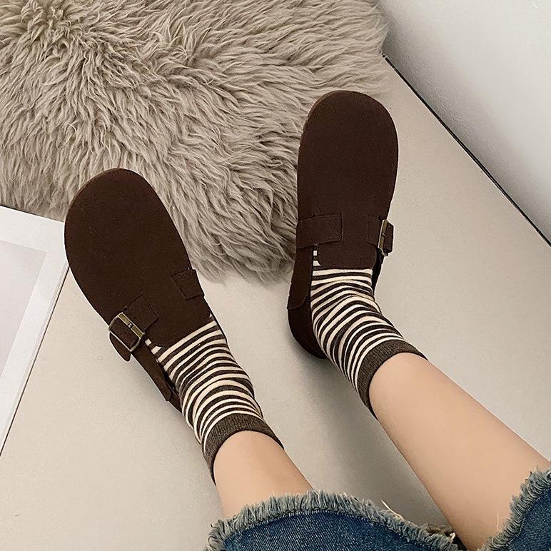 Round head flat bottom spring single shoes women's small fragrant wind soft sole Doudou shoes Birkenstocks