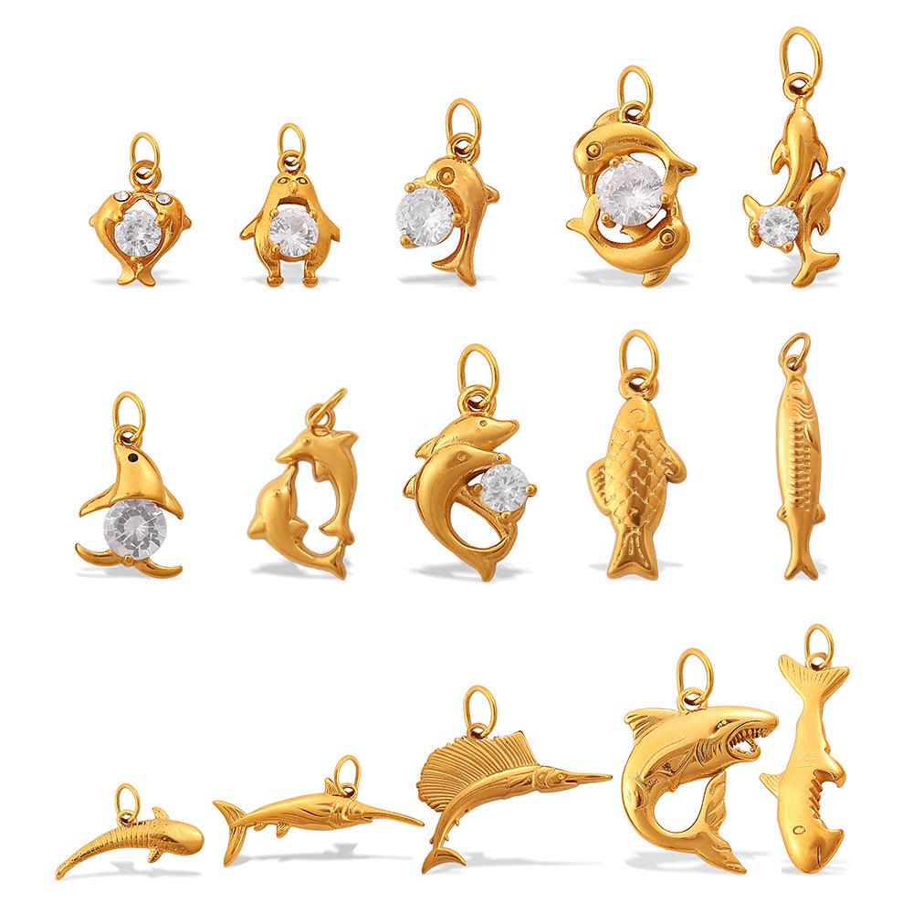 18k Gold-Plated European & American Ocean Series Sea Fish Charms for DIY Necklaces & Bracelets