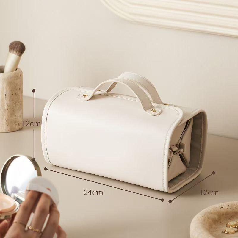 Foldable PU Cosmetic Bag Portable Travel Toiletry Bag Detachable Makeup Storage Organizer белый
