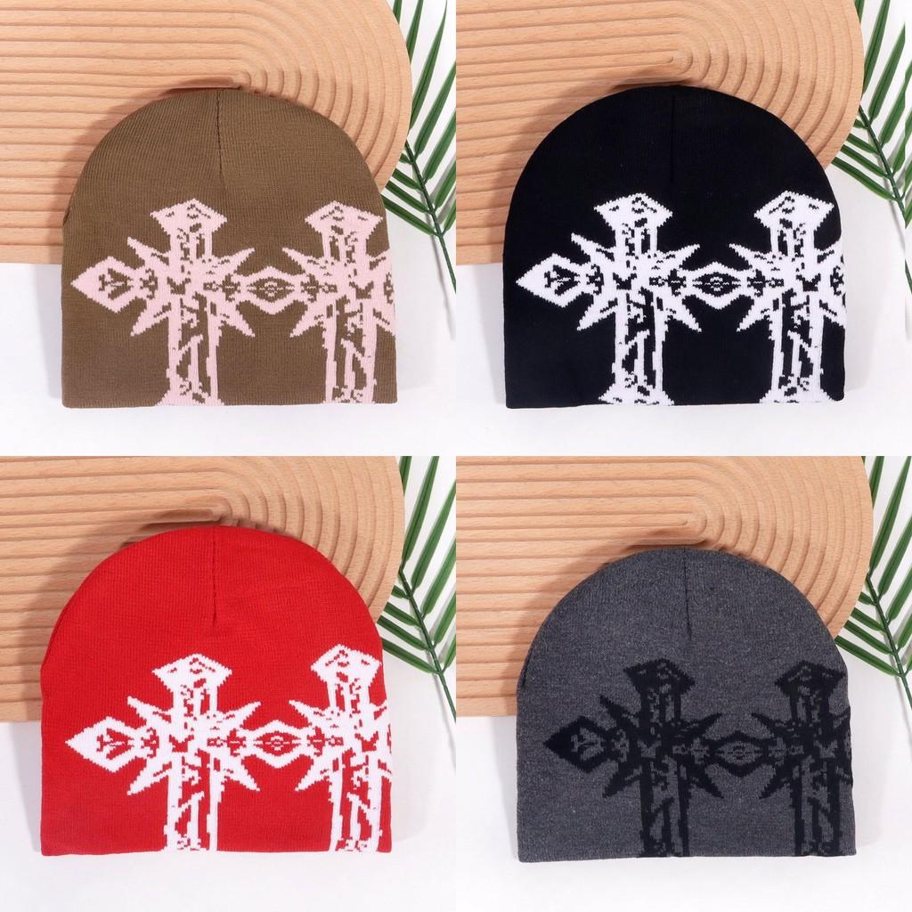Cross Double Pattern Knitted Cap With Breathable Warm Hat Unisex Gift Fashion
