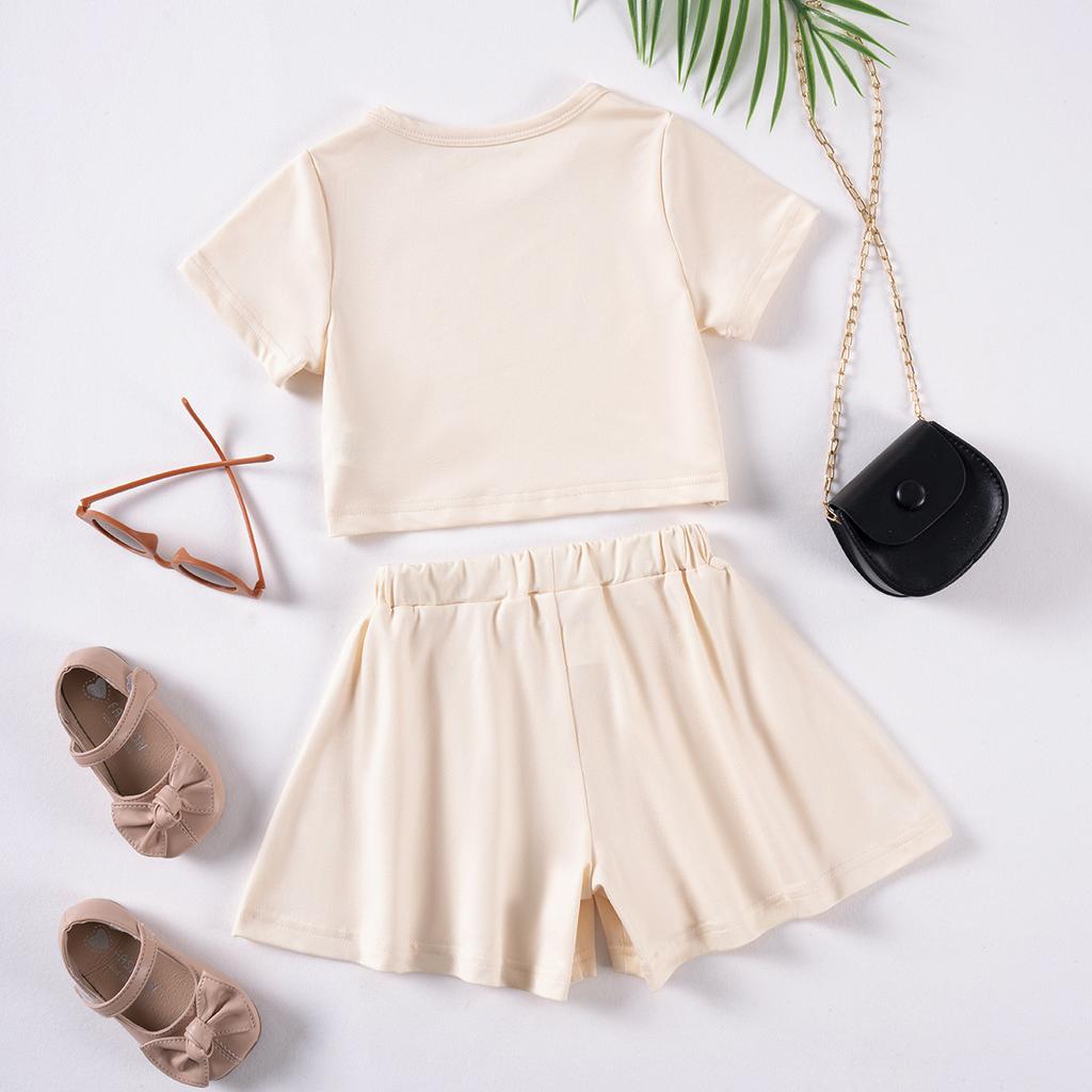 Girls Solid Color Shorts Set 2025 Summer Kids Fashion Set