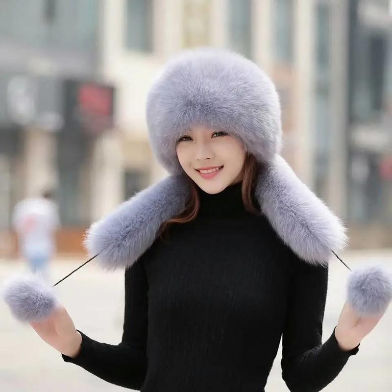 Cappello da neve da donna Autunno Inverno Faux Fox Pelliccia Cappello  Sciarpa Integrato Cappello mongolo Cappello caldo Femmina Lungo Peluche  Peluche Peluche Pelliccia Berretto a sfera Set di sciarpe acquista in modo