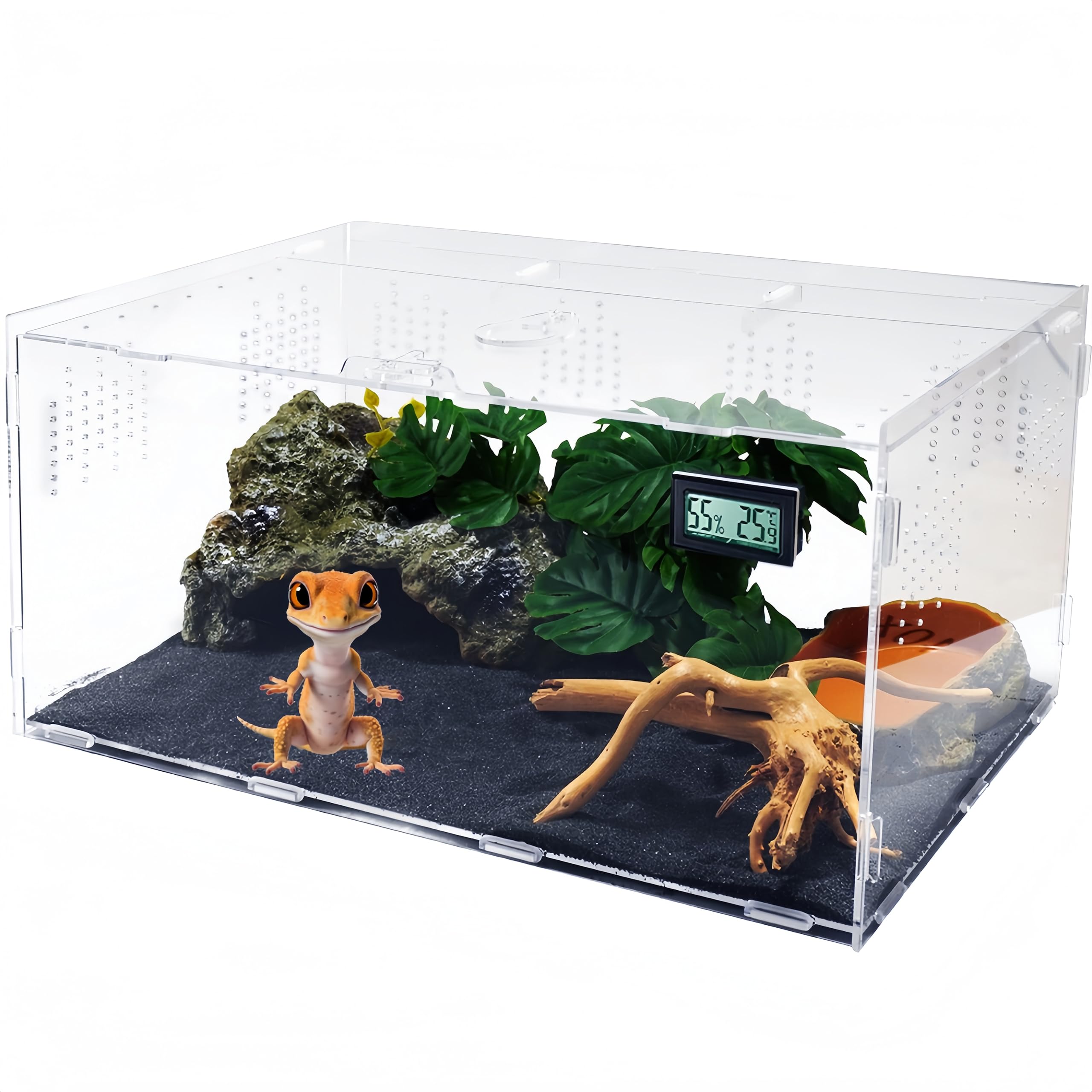 

Niesporek Reptile and Lizard Cage, Acrylic Terrarium with Thermometer and Hygrometer, Transparent, Ventilated, Suitable for Turtles, Geckos, Spiders,
