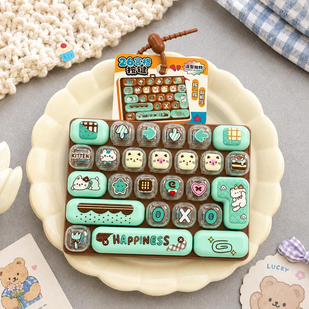 Clear Key Sounds 26 Keys Keyboard Keychain Pressable Keys Fingertip Button Key Ring Office Use