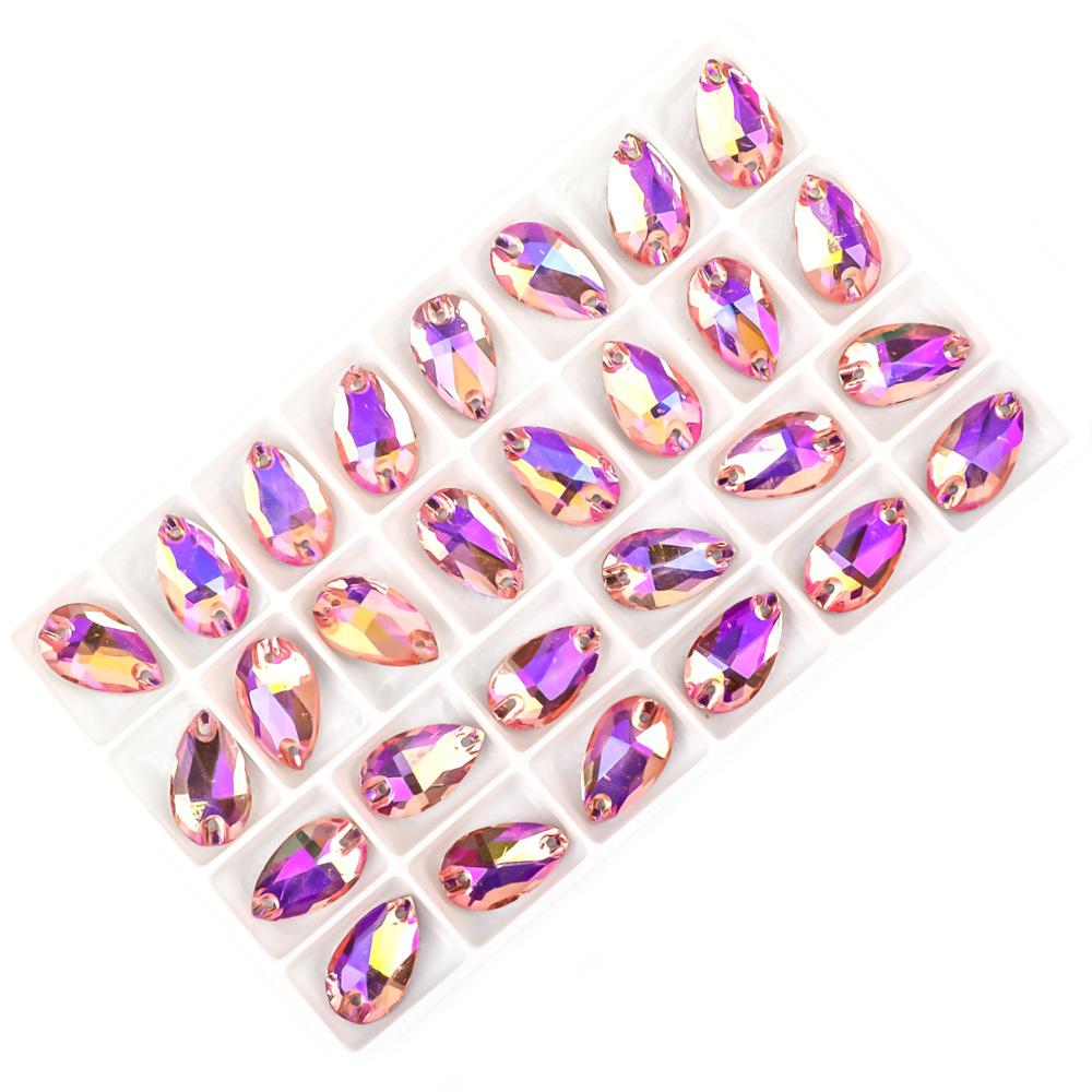 Weicher flacher Boden, tropfenförmig, flache Schnalle, Kristallglasmaterial, DIY handgenähte Bohrer, Bekleidung und Schuhe genähte Bohrer, doppeltes Loch