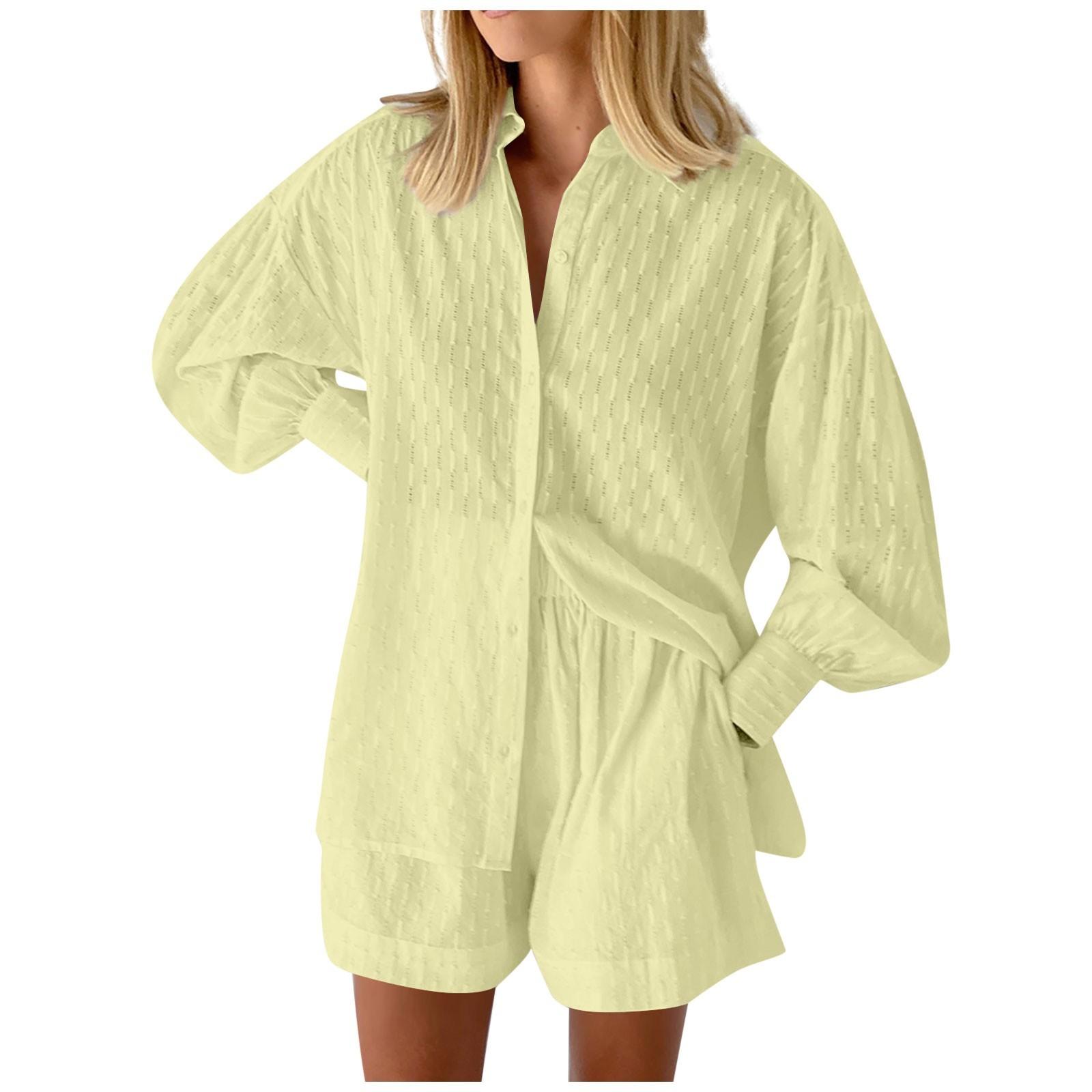 

Повседневные модные однотонные женские рубашки с пышными рукавами, элегантные топы, шорты, повседневный костюм XL жёлтый