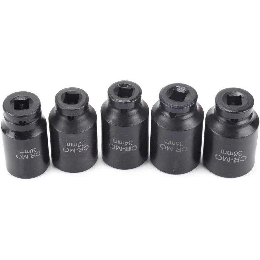 5-teiliges 1/2" Achsnabenmutter-Steckschlüsselsatz - 30-36mm Metrisches Schlagschrauber-Steckschlüssel-Werkzeugset