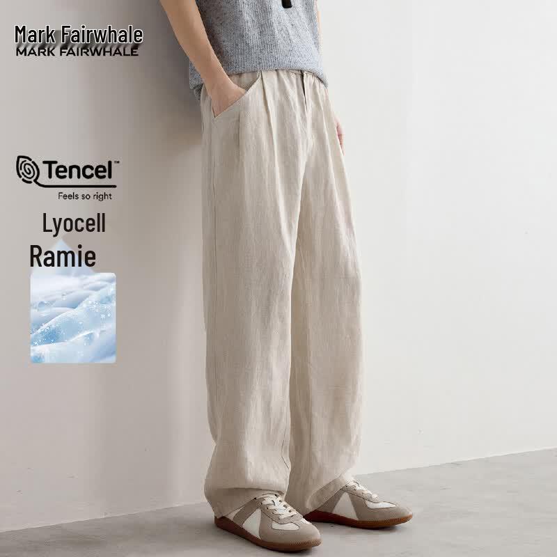 Mark Fairwhale Men s Ramie Tencel Blend Breathable Loose Straight Casual Pants S абрикосовый