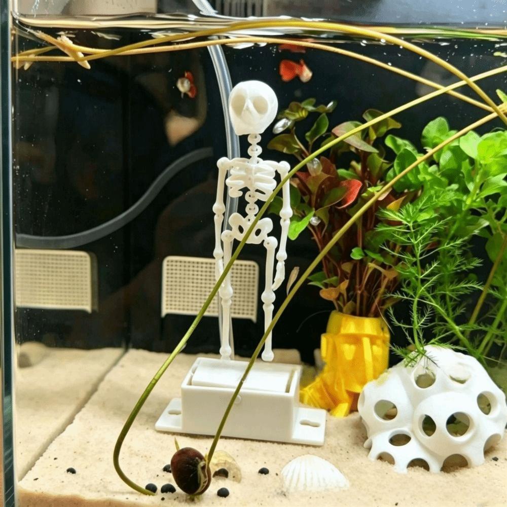 3D Printed Fish Tank Dance Skull Bubbler Water Wiggling Skeleton Decor  Fish Landscaping