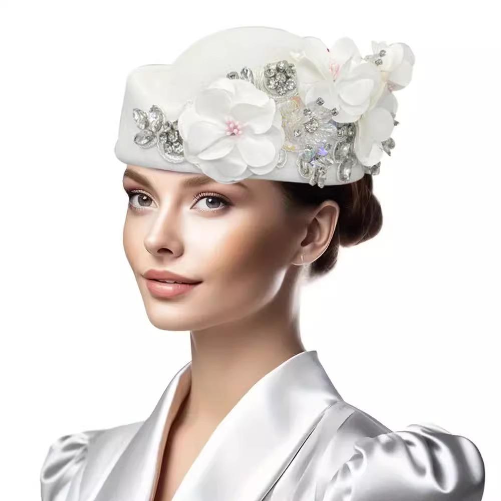Vintage Versatile Felt Headscarf Hat For Women, Flight Attendant Hat, Church Derby Headpiece, Floral Beret