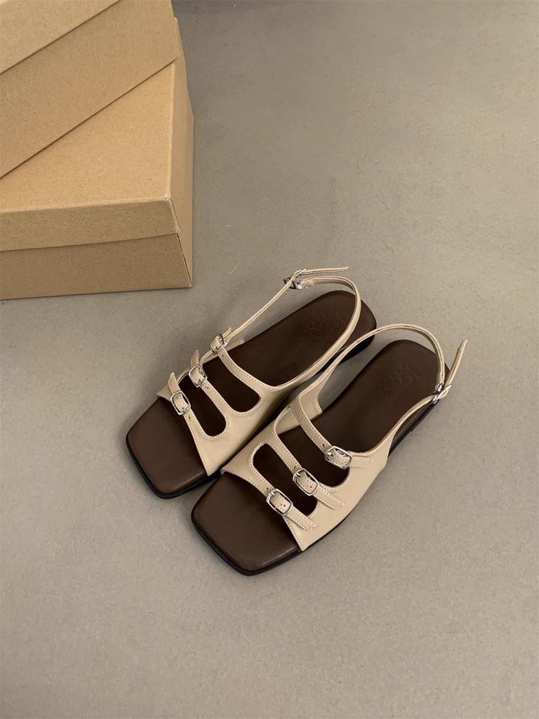 Fashion Sandals Women's Summer 2025 New Retro French Fairy Wind Beach Seaside Fashion Soft Flat Roman Shoes