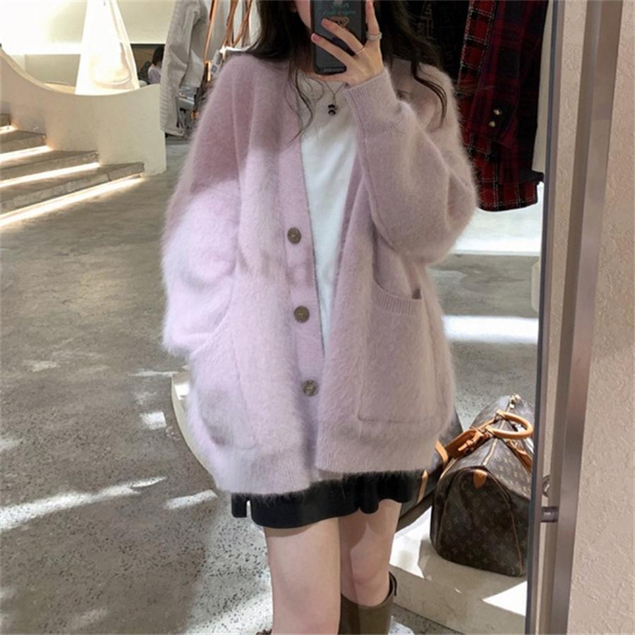 Faux Fox Fur Soft and Fluffy Knit Coat for Women Autumn Winter New Style Gentle Lazy Mid-Length Loose Knit Cardigan