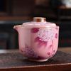 Fenru Hydrangea Tea Set, Hand-held Pottery Teapot From Ru Kiln, New Style with Exquisite Patterns, 1 Teapot and 2 Tea Cups