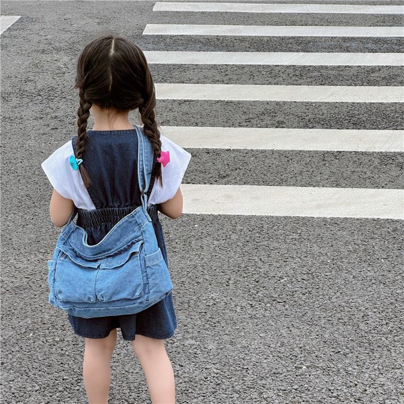 Trendy Denim Casual Shoulder Bag For Kids Unisex Stylish Outdoor Travel Use