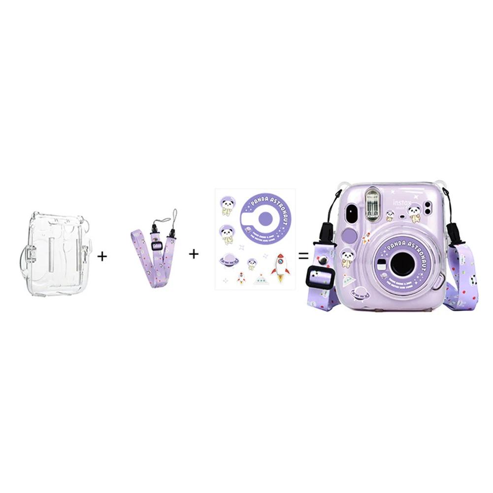Für instax Mini 11 Kameratasche, transparente Aufbewahrungsschale, weiche Silikon-Schutzhülle, Tragetasche, Gurtaufkleber, dreiteiliges Set