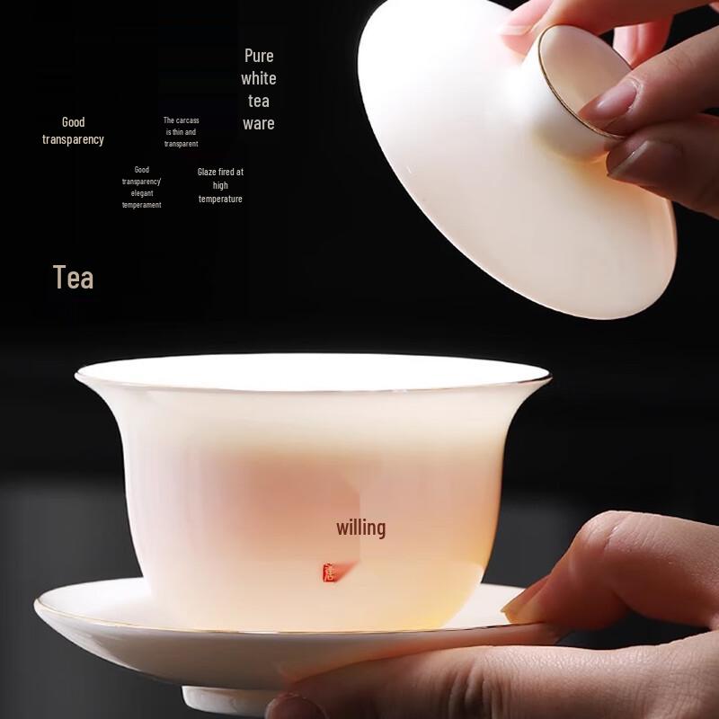PINYU Dehua White Porcelain Gaiwan Tea Set