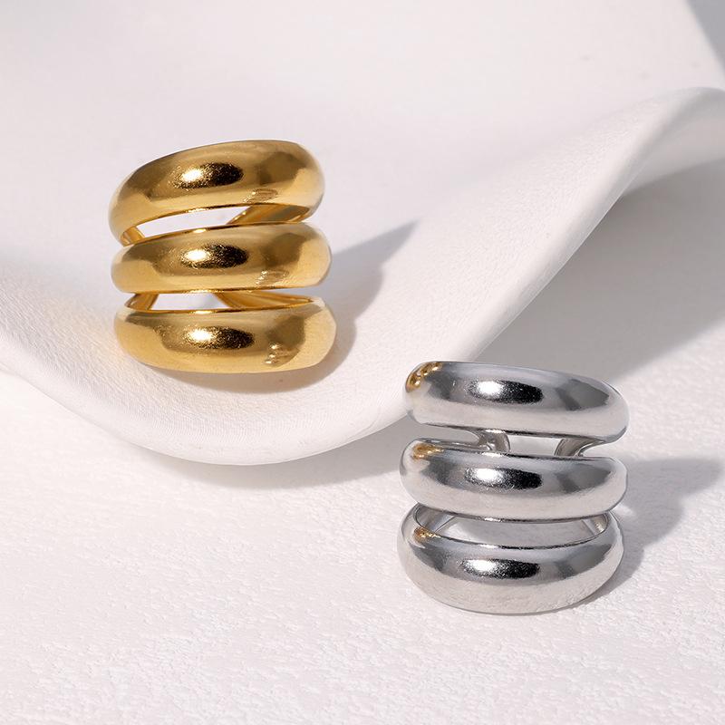 Stainless Steel Geometric Open Ring for Men Women Minimalist Glossy Thick-Line Knuckle Ring Vintage Trend Versatile Jewelry Gift