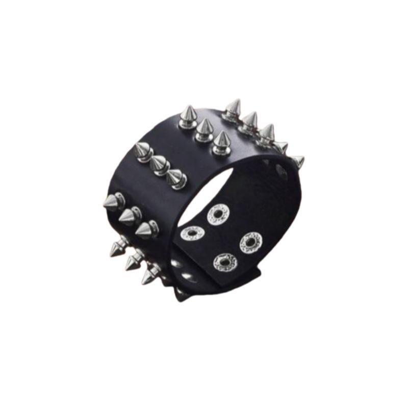 Męska Punk Rockowa Wielowarstwowa Skórzana PU Bransoletka na Nadgarstek z Kolcami i Nitami