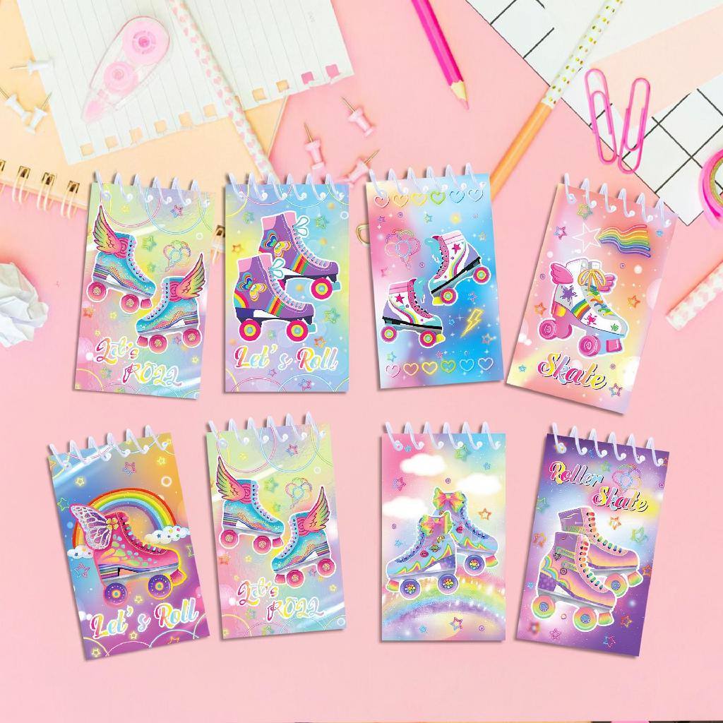8 peças Patins de Rodas Caderno Espiral Mini Diário de Bolso Bloco de Notas Destacável Portátil Material Escolar de Escritório para Estudantes