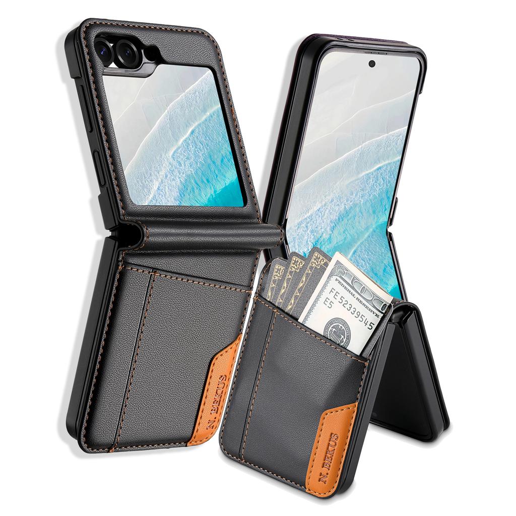 N.BEKUS For Samsung Galaxy Z Flip6 5G/Flip7 FE 5G Case Card Slot PU + PC Phone Back Cover