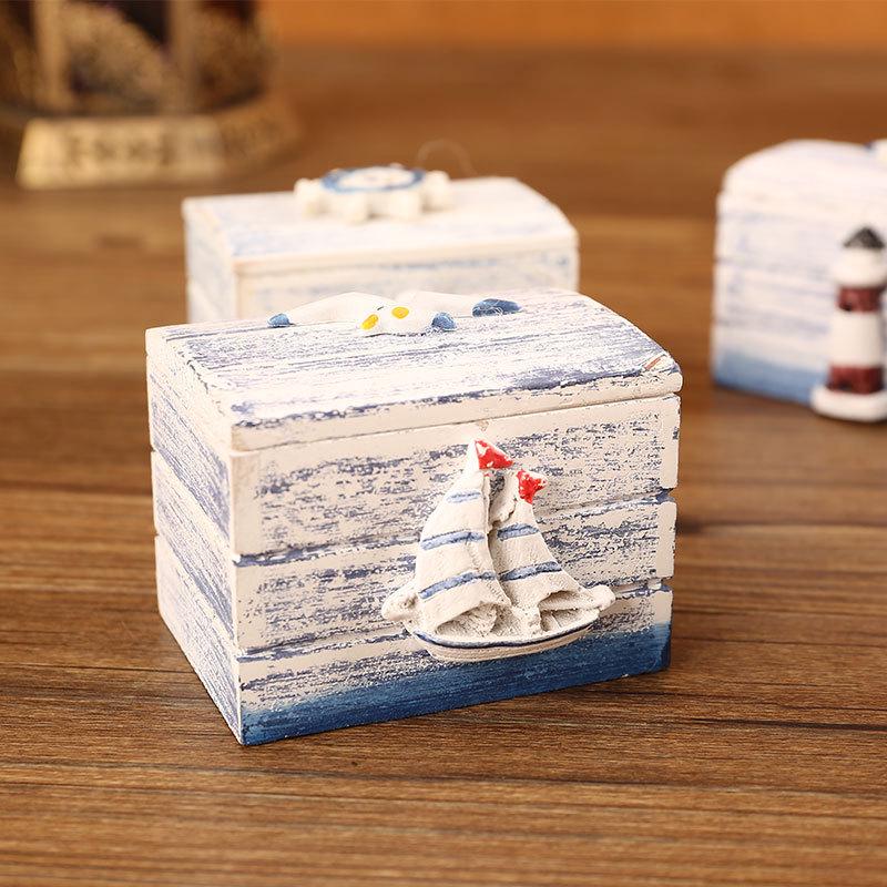 Ocean Style Mediterranean Desktop Wooden Jewelry and Candy Storage Box