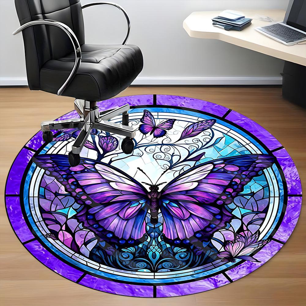 1pc Butterfly Stained Glass Carpet for Office Non-Slip, Round Carpet, Soft & Comfortable, Carpet for Office, Lightweight Round Floor Mat