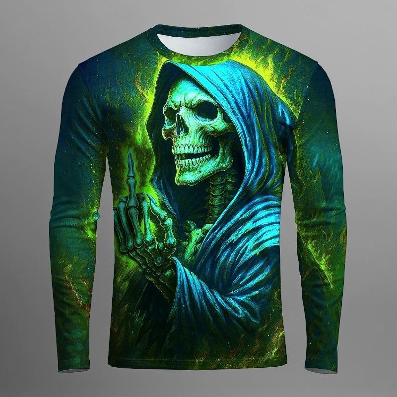 Men's 3D T-shirt long-sleeved T-shirt round neck top fashion Halloween bat horror street casual daily autumn new style
