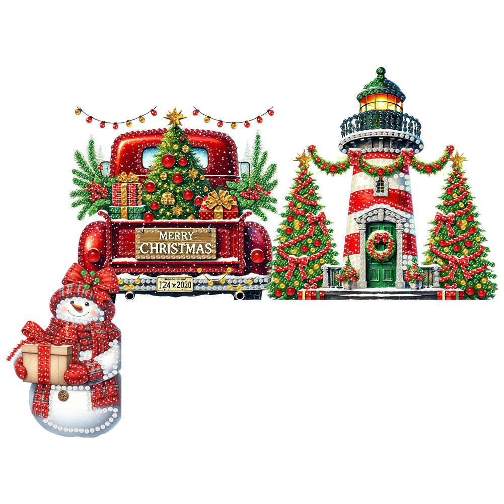 DIY Xmas Diamond Painting Door Frame Hanging Decor Partial Drill Decorative Wooden Door Pendant Diamond Arts Set for Home Office